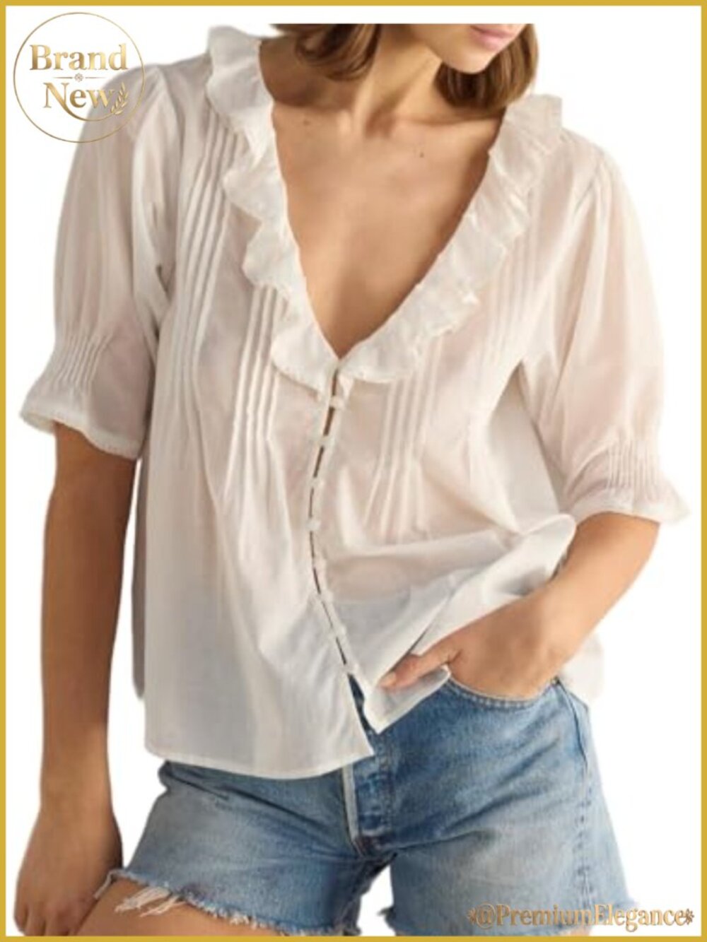 Boho Tie Front Puff Sleeve Chiffon Lace Trim Ruffle Tunic Blouse